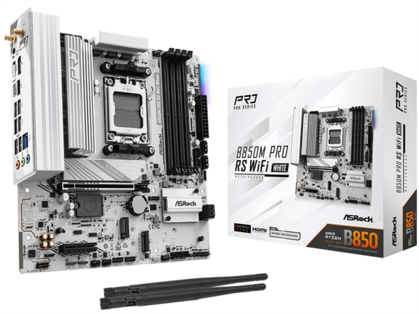 Фото ASROCK B850M PRO RS WIFI WHITE, AM5, B850, 4*DDR5, 4*SATA, 3*M.2, 4*USB 2.0, 3*USB 3.2, Type-C, 2*PCIx16, 1*M.2 (Key E), HDMI+DP, mATX