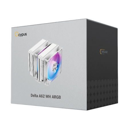 Фото Ocypus Delta A62 WH ARGB, 2x120mm ARGB FAN, Top Panel, 6 HEAT PIPES, 4-PIN PWM, 500-2000 RPM, 29DBA, HYDRO BEARING, LGA115X/1200/1700/18XX, AM4/AM5