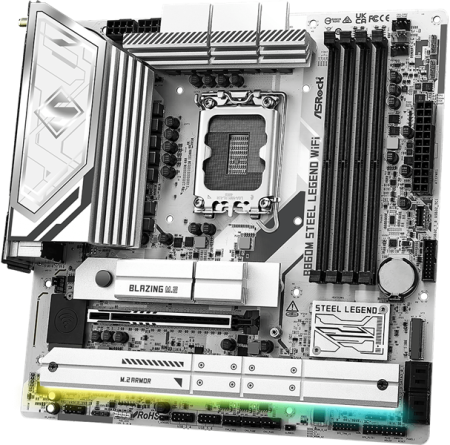 Фото ASROCK B860M STEEL LEGEND WIFI, LGA1851, B860, 4*DDR5, 4*SATA, 4*M.2, 4*USB 3.2, 2*USB 2.0, Type-C, 2*PCIx16, 1*M.2 (Key E), HDMI+DP, mATX