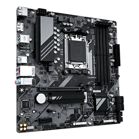 Фото GIGABYTE B650M D3HP, AM5, B650, 4*DDR5, 4*SATA, 2*M.2, 3*USB 3.2, 2*USB 2.0, Type-C, 1*PCIx16, 1*PCIx1, 2*DP+HDMI, mATX