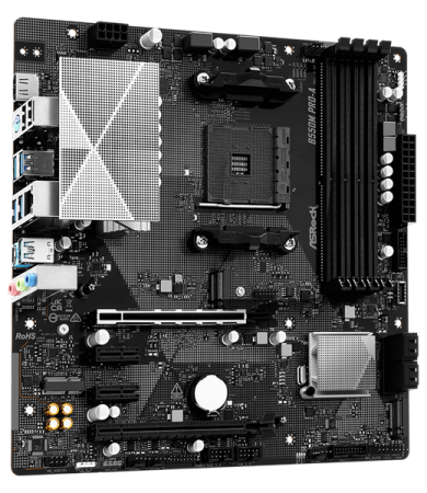Фото ASROCK B550M PRO-A, AM4, B550, 4*DDR4, 4*SATA, 2*M.2, 5*USB 3.2, 2*USB 2.0, Type-C, 6*PCIx16, 1*PCIx1, 1xM.2 (Key E), HDMI, mATX