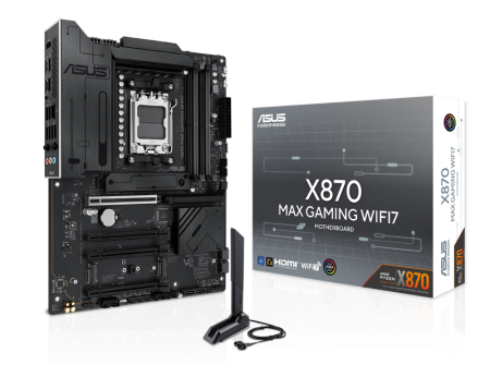 Фото ASUS X870 MAX GAMING WIFI7, AM5, X870, 4*DDR5, 4*SATA, 3*M.2, 4*USB 3.2, 4*USB 2.0, 2*Type-C, 5*PCIx16, HDMI, ATX; 90MB1LY0-M0EAY0