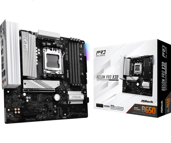 ASROCK B650M X3D, AM5, B650, 4*DDR5, 4*SATA, 3*M.2, 3*USB 3.2, 4*USB 2.0, Type-C, 2*PCIx16, 1*M.2 (Key E), HDMI+DP, mATX