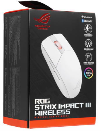 Фото ASUS ROG STRIX IMPACT III WIRELESS, 57g, 2.4GHz RF, Bluetooth, 36K DPI Sensor, 5 Programmable Button, White