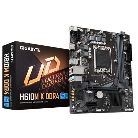 Фото GIGABYTE H610M K DDR4, LGA1700, H610, 2*DDR4, 2*SATA, 1*M.2, 2*USB 3.2, 4*USB 2.0, 1*PCIx16, 1*PCIx1, HDMI, mATX