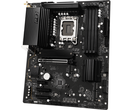 Фото ASROCK Z890 PRO-A WIFI, LGA1851, Z890, 4*DDR5, 4*SATA, 4*M.2, 4*USB 3.2, 4*USB 2.0, Type-C, 1*PCIx16, 2*PCIx4, 1*M.2 (Key E), HDMI+DP, ATX