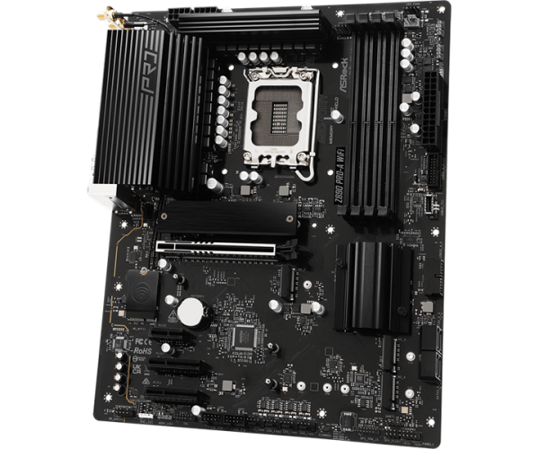 Фото ASROCK Z890 PRO-A WIFI, LGA1851, Z890, 4*DDR5, 4*SATA, 4*M.2, 4*USB 3.2, 4*USB 2.0, Type-C, 1*PCIx16, 2*PCIx4, 1*M.2 (Key E), HDMI+DP, ATX