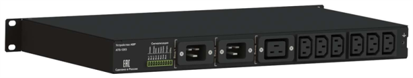 Фото ELEMY ATS, 1U, 220B, 16A, Индикация: LED, Мониторинг: WEB, SNMP, Modbus-TCP Дискретные выходы, Вход (2) C20, Выход (1) C19 (6) C13
