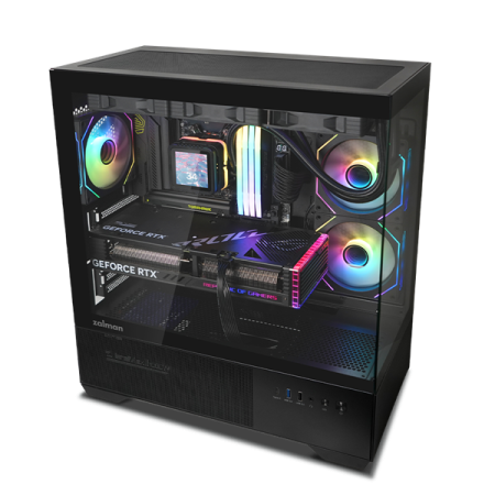 Фото ZALMAN CHRONIX V2, ATX, BLACK, WINDOW, 1xCombo (3.5’’ or 2.5’’), 1x3.5’’HDD, 2x2.5’’SSD, 1xUSB2.0, 1xUSB3.0, 1xUSB Type-C, SIDE 2x120mm ARGB, REAR 1x120mm ARGB
