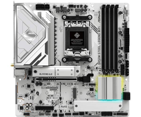 ASROCK B850M STEEL LEGEND WIFI, AM5, B850, 4*DDR5, 4*SATA, 3*M.2, 4*USB 2.0, 3*USB 3.2, Type-C, 2*PCIx16, 1*M.2 (Key E), HDMI+DP, mATX