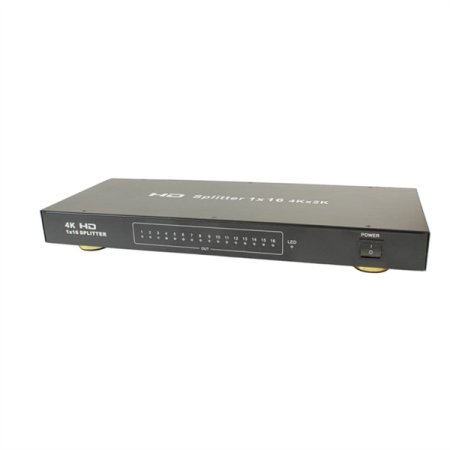 Фото OSNOVO D-Hi1161 Разветвитель сигнала HDMI (1вх./16вых.).Максимальное разрешение 4K2K(30Гц). Поддержка 3D и HDCP. Скорость передачи данных до 2,25 Гбит/с. Вх. - HDMI(A)/Роз.2,1х5,5мм(DC12V). Вых. - HDM