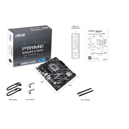 Фото ASUS PRIME B760M-F WIFI, LGA1700, B760, 2*DDR5, 4*SATA, 2*M.2, 4*USB 3.2, 2*USB 2.0, 1*PCIx16, 1*PCIx1, HDMI+DP, mATX; 90MB1N00-M0EAY0