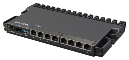 Фото MikroTik RouterBORD 5009UG+S+ with Marvell Armada ARMv8 CPU (4-cores, 1.4GHz per core), 1GB of DDR4 RAM, 1GB NAND storage, 1x 2.5Gbit LAN, 7x 1Gbit LAN, 1xSFP+ port, RouterOS L5, metal desktop case, P
