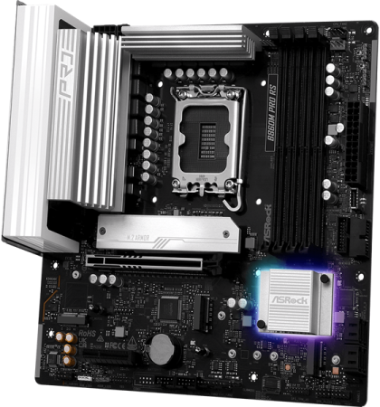 Фото ASROCK B860M PRO RS, LGA1851, B860, 4*DDR5, 4*SATA, 4*M.2, 6*USB 3.2, 2*USB 2.0, Type-C, 2*PCIx16, 1*M.2 (Key E), HDMI+DP, mATX