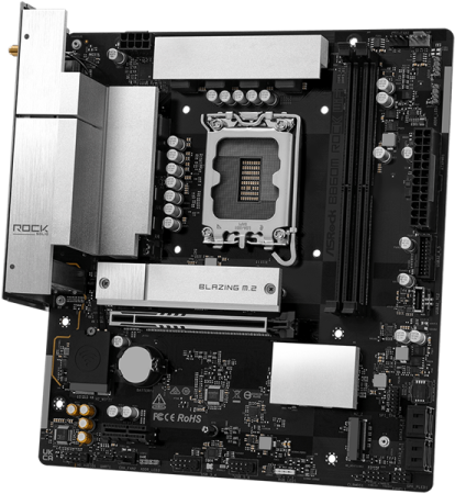 Фото ASROCK B860M Rock WiF, LGA1851, B860, 4*DDR5, 4*SATA, 4*M.2, 4*USB 3.2, 3*USB 2.0, Type-C, 2*PCIx16, 1*M.2 (Key E), HDMI, mATX