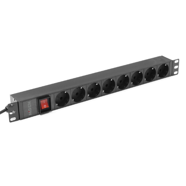 Смотреть Блок розеток однофазный горизонтальный, 19", 8 розеток Schuko, 16A, выключатель с подсветкой, кабель питания 2м EU-Schuko Фото Блок розеток однофазный горизонтальный, 19", 8 розеток Schuko, 16A, выключатель с подсветкой, кабель питания 2м EU-Schuko