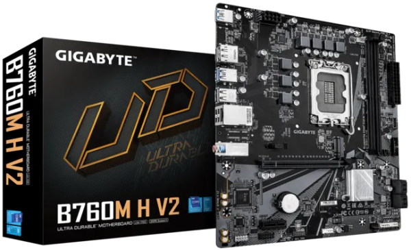 GIGABYTE B760M H V2, LGA1700, B760, 2*DDR5, 4*SATA, 2*M.2, 4*USB 3.2, 2*USB 2.0, 1*PCIx16, 2*PCIx1, D-Sub+HDMI, mATX