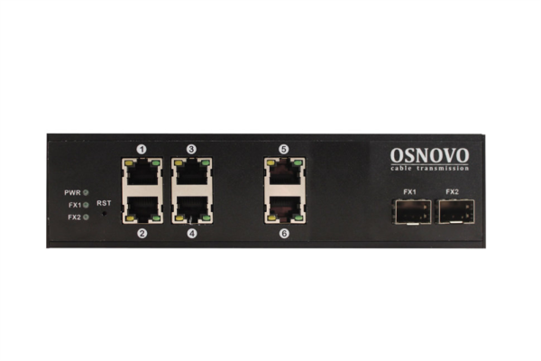 Фото OSNOVO SW-8062/IC Промышленный PoE коммутатор Gigabit Ethernet на 8 портов. Порты: 6 x GE (10/100/1000Base-T) с PoE (до 25W) + 2 x GE SFP (1000Base-X). Вход для резервного питания. Встроенная грозозащ