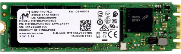 Фото Micron 5300PRO 240GB SATA M.2(22x80mm) 3D TLC R540/W310MB/s MTTF 3М 67000/40000 IOPS 657TBW SSD Enterprise Solid State Drive, 1 year, OEM