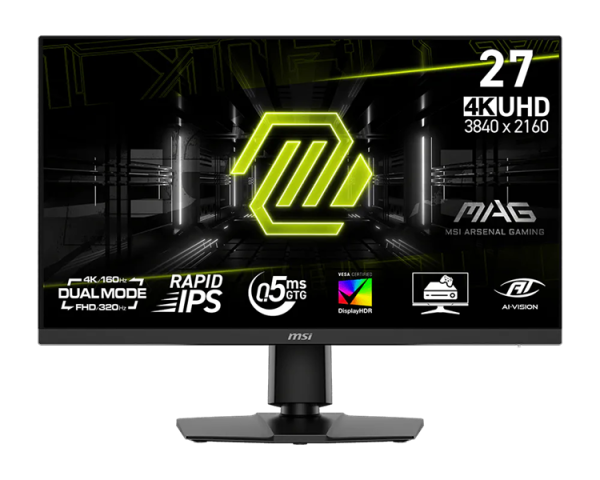 MSI MAG 272URDF E16 27" 16:9 UHD(3840x2160) Rapid IPS Flat, 0.5ms(GTG), 1000:1, 100M:1, 400nits, 178/178, 2xHDMI, DP, 2xUSB-A, 1xUSB-B,Tilt,Swivel,Height,Pivot,VESA,UHD:160Hz, FHD:320Hz,Black,1y w-ty