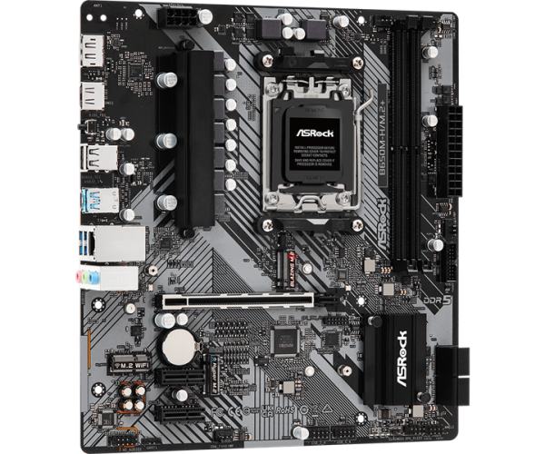 Фото ASROCK B650M-H/M.2+, AM5, B650, 2*DDR5, 4*SATA, 2*M.2, 3*USB 3.2, 2*USB 2.0, Type-C, 1*PCIx16, 2*PCIx1, 1xM.2 (Key E), HDMI+DP, mATX