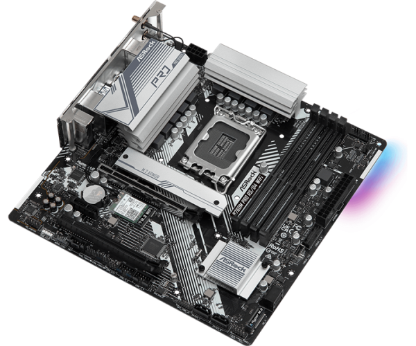 Фото ASROCK B760M PRO RS/D4 WIFI, LGA1700, B760, 4*DDR4, 4*SATA, 2*M.2, 3*USB 3.2, 2*USB 2.0, Type-C, 2*PCIx16, 1*PCIx1, 1*M.2 (Key E), HDMI+DP, mATX