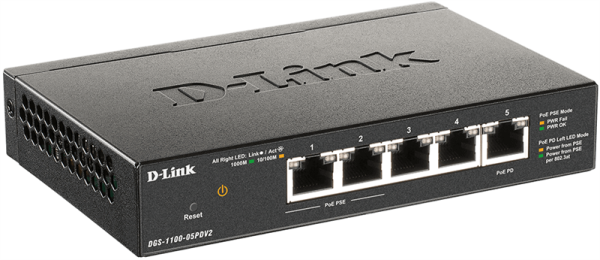 Фото D-Link Настраиваемый L2 PoE-коммутатор, 4х1000Base-T (2x1000Base-T PoE), 1x1000Base-T PD-порт, PoE-бюджет 18 Вт, питание только по PoE
