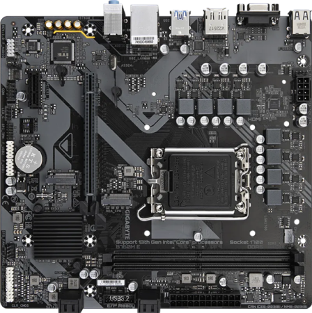 Фото GIGABYTE B760M E, LGA1700, B760, 2*DDR5, 4*SATA, 2*M.2, 4*USB 3.2, 2*USB 2.0, 1*PCIx16, 1*PCIx1, HDMI+DP, mATX