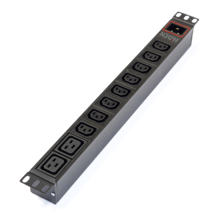 Фото Блок розеток однофазный горизонтальный, 19", 8 розеток C13, 2 розетки C19, 16A, вход питания C20