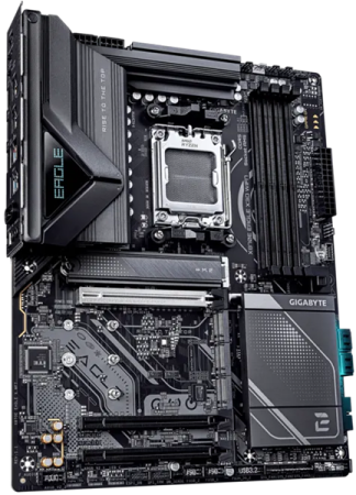 Фото GIGABYTE X870E EAGLE X3D WIFI7, AM5, X870, 4*DDR5, 4*SATA, 4*M.2, 5*USB 3.2, Type-C, 3*PCIx16, HDMI, ATX