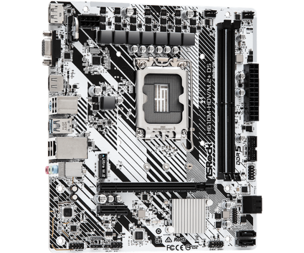 Фото ASROCK H610M-HDV/M.2+ D5, LGA1700, H610, 2*DDR5, 4*SATA, 1*M.2, 1*USB 3.2, 4*USB 2.0, Type-C, 1*PCIx16, 1*PCIx1, HDMI+D-Sub,mATX