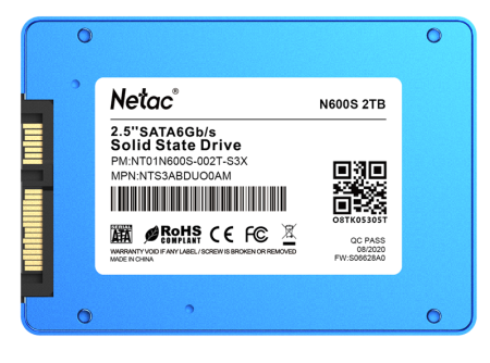 Фото Netac SSD N600S 2TB 2.5 SATAIII 3D NAND, 7mm, R/W up to 545/500MB/s, TBW 1120TB, 5y wty