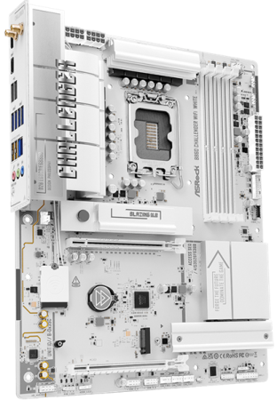 Фото ASROCK B860 Challenger WiFi White, LGA1851, B860, 4*DDR5, 4*SATA, 4*M.2, 4*USB 3.2, 2*USB 2.0, Type-C, 2*PCIx16, 1*M.2 (Key E), HDMI, ATX