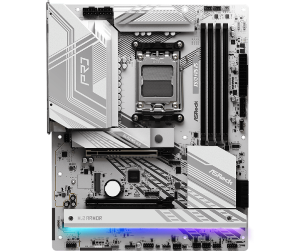Фото ASROCK X870 PRO RS, AM5, X870, 4*DDR5, 4*SATA, 3*M.2, 6*USB 2.0, 4*USB 3.2, Type-C, 2*PCIx16, 1*M.2 (Key E), HDMI, ATX