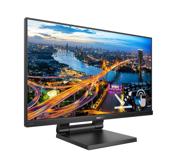 Фото 23,8" Philips 242B1TC Touch 1920x1080 WLED 16:9 IPS 250cd, 4ms, 1000:1, 50M:1, 178°/178°, VGA, HDMI, DP, USB Hub: 3*USB3.2, Speakers, 75Hz, Tilt, Height, Internal, VESA, Black, 3y