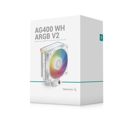 Фото DEEPCOOL AG400 WH ARGB V2 LGA1851/1700/1200/115X/AM5/AM4 (18шт/кор, TDP 220W, PWM, ARGB Fan 120mm, 4 тепл. трубки, белый) RET (R-AG400-WHAMMN-GJD)
