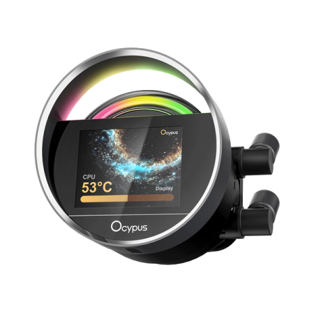 Фото Ocypus Sigma L24 BK ARGB, 240mm, LCD Pump 2.4", 2x120mm ARGB fans, LGA115X/1200/1700/18XX, AM4/AM5