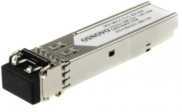 OSNOVO SFP-M2LC15-G-850-850 Оптический SFP Модуль. Два волокна Multi Mode. Скорость: до 1,25 Гбит/c. Тип разъема: 2LC. Оптический бюджет: 15дБ. Расстояние передачи - до 550м. Рабочая длина волны,нм -