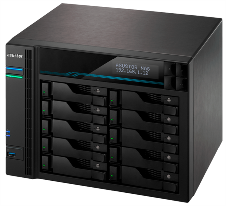 Фото ASUSTOR AS7110T 10-Bay NAS/Media player/Intel Xeon E-2224 3.4GHz up to 4.6GHz(Quad-Core), 8GB SO-DIMM DDR4, noHDD(HDD,SSD),/10x1GbE+3x2,5Gbe(LAN)/3xUSB3.2,HDMI/M.2/4ip camera license
