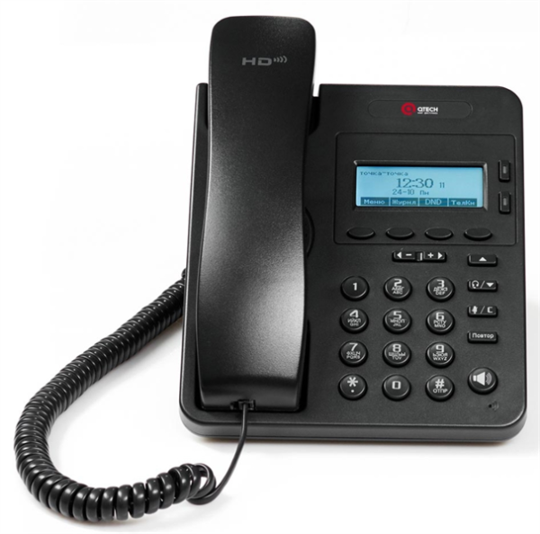 QTECH 2 линии SIP, графический LCD экран 128*64 с подсветкой, 2 порта Ethernet RJ-45 LAN/PC, разъем для гарнитуры RJ-9, поддержка PoE
