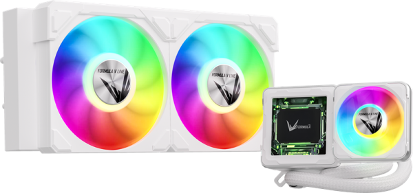 Formula V Line Cryo Wing Digi 240 WH, 240mm, LCD 2.73", 2x120mm, ARGB fans, LGA115X/1200/1700/1851/1366/2011/2066, AM3/AM4/AM5/Ryzen3/Ryzen5/Ryzen7/Threadripper/RT4